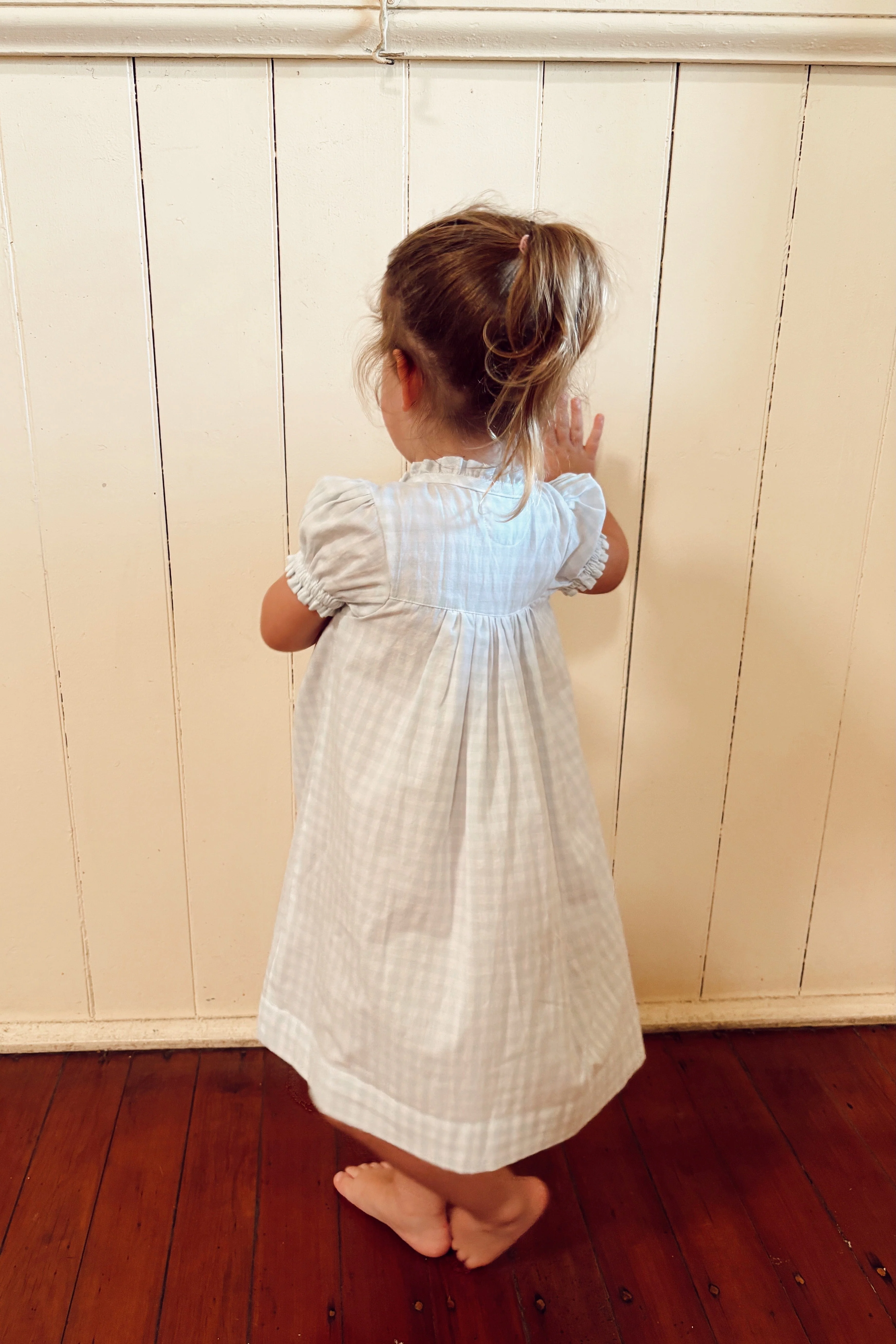 Girls Lounge Dress - Gingham Pale Blue - Image 10