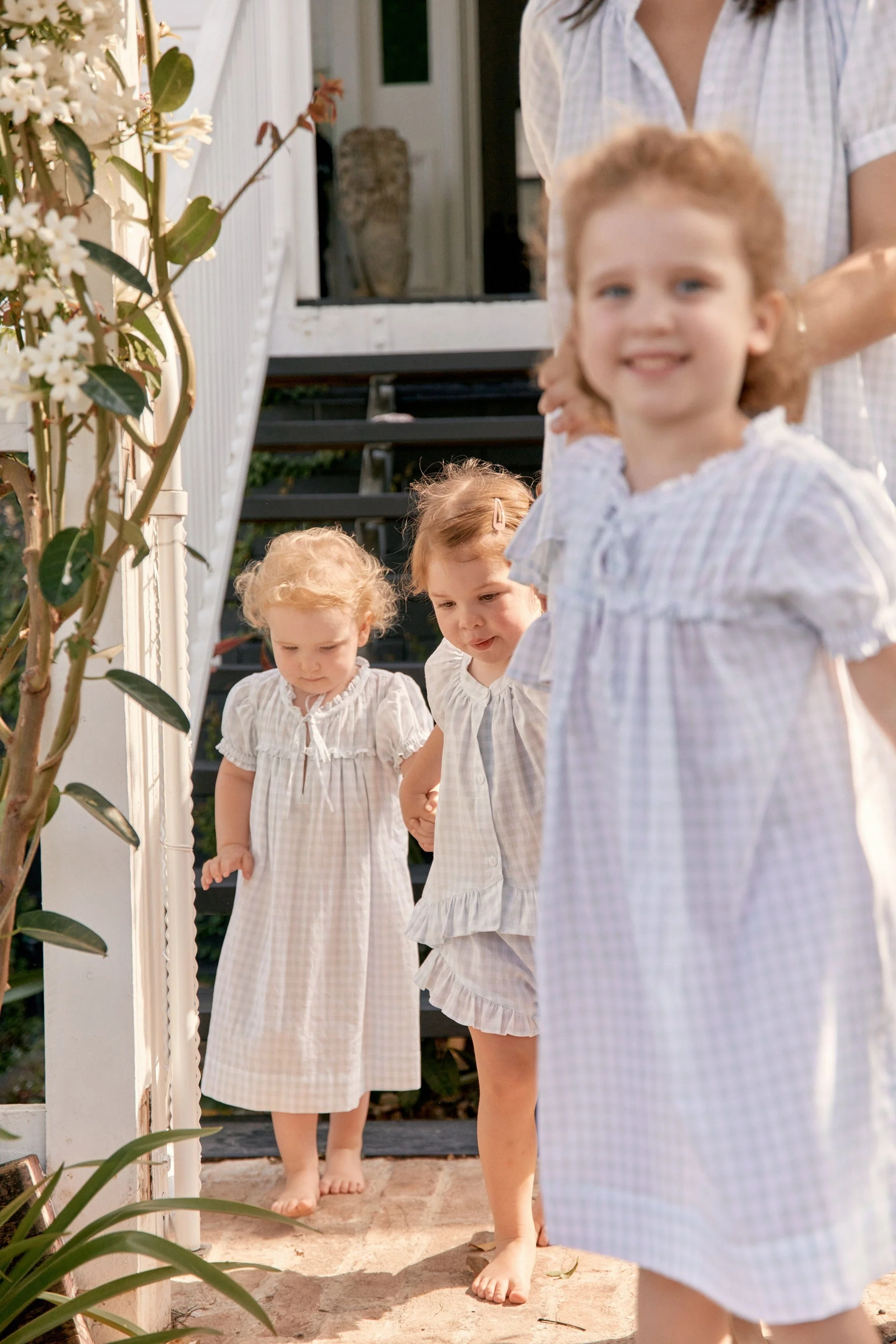 Girls Lounge Dress - Gingham Pale Blue - Image 4