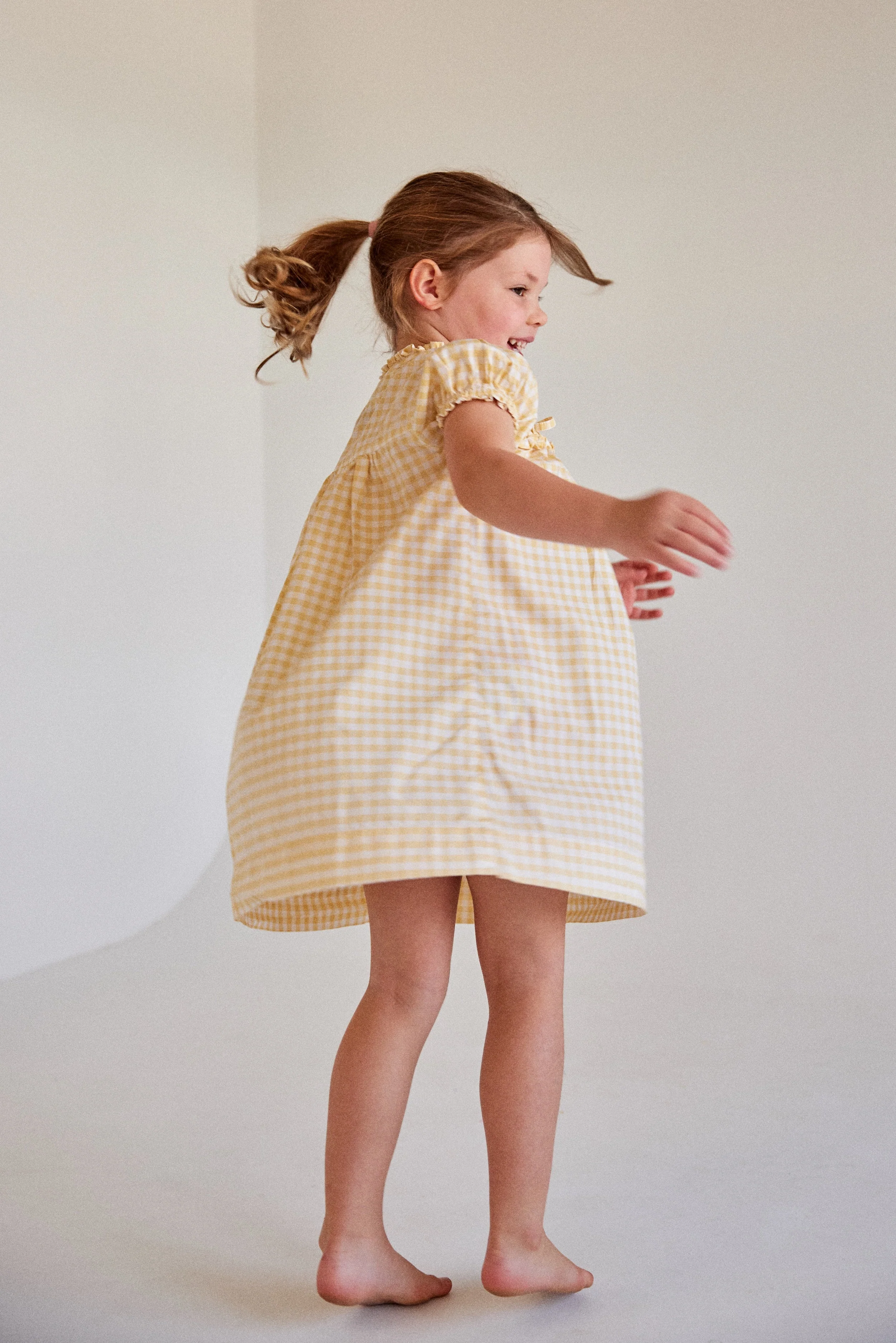 Girls Lounge Dress - Gingham Yellow - Image 4