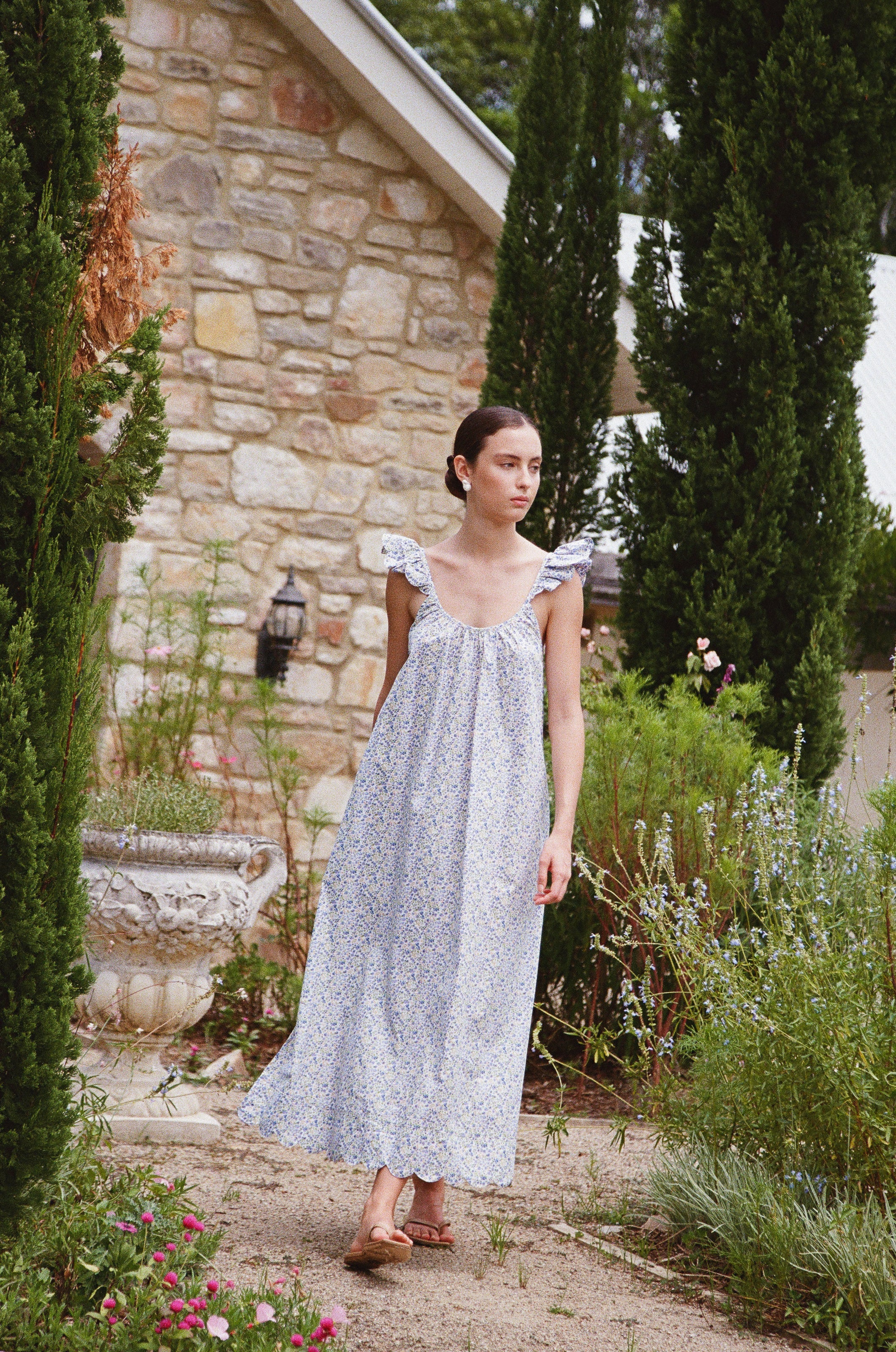 Indah Wing Nightie - Long - Floret Blue - Image 6