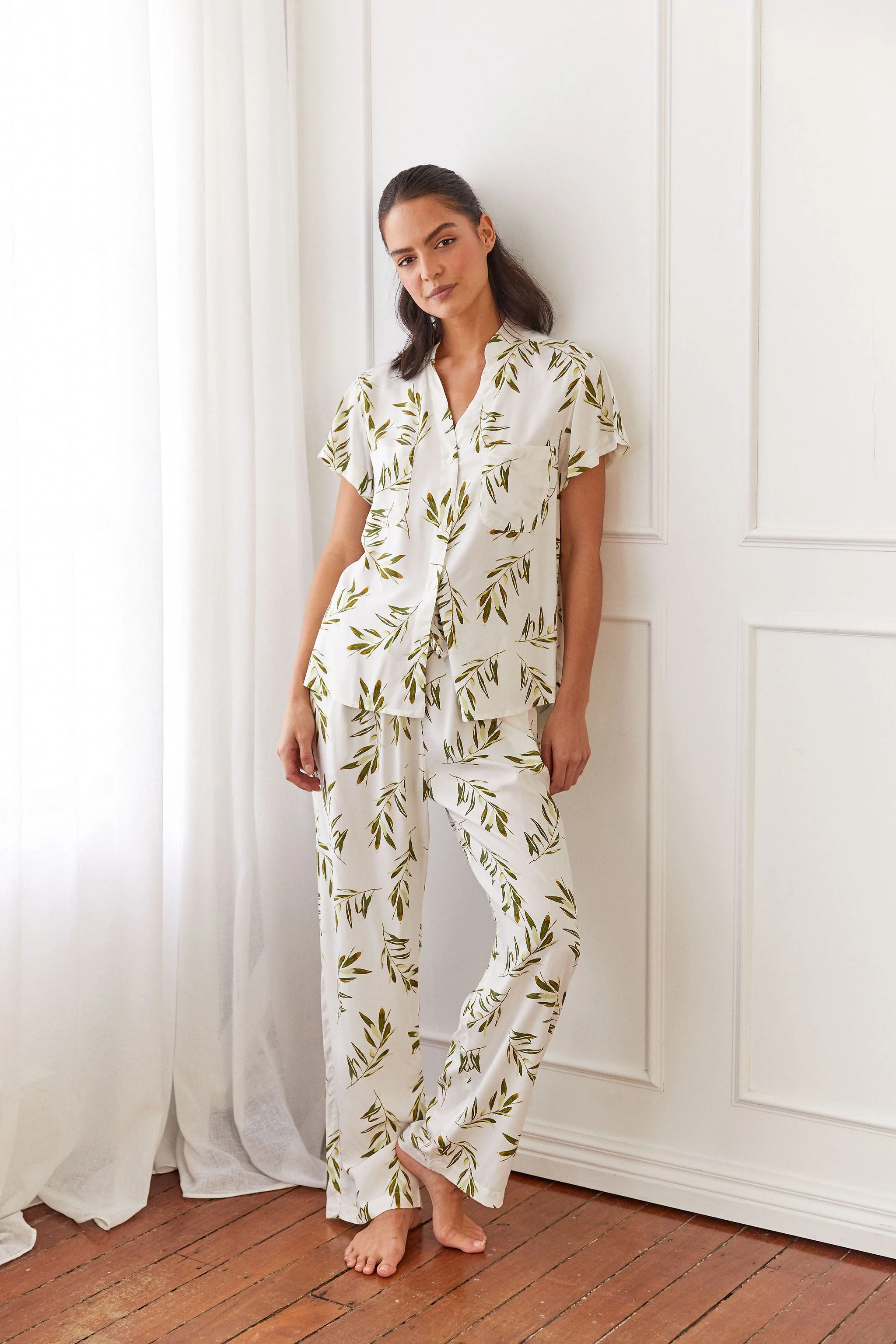 Maggie Pajama Set - Long Pants - Olive Leaf - Image 4