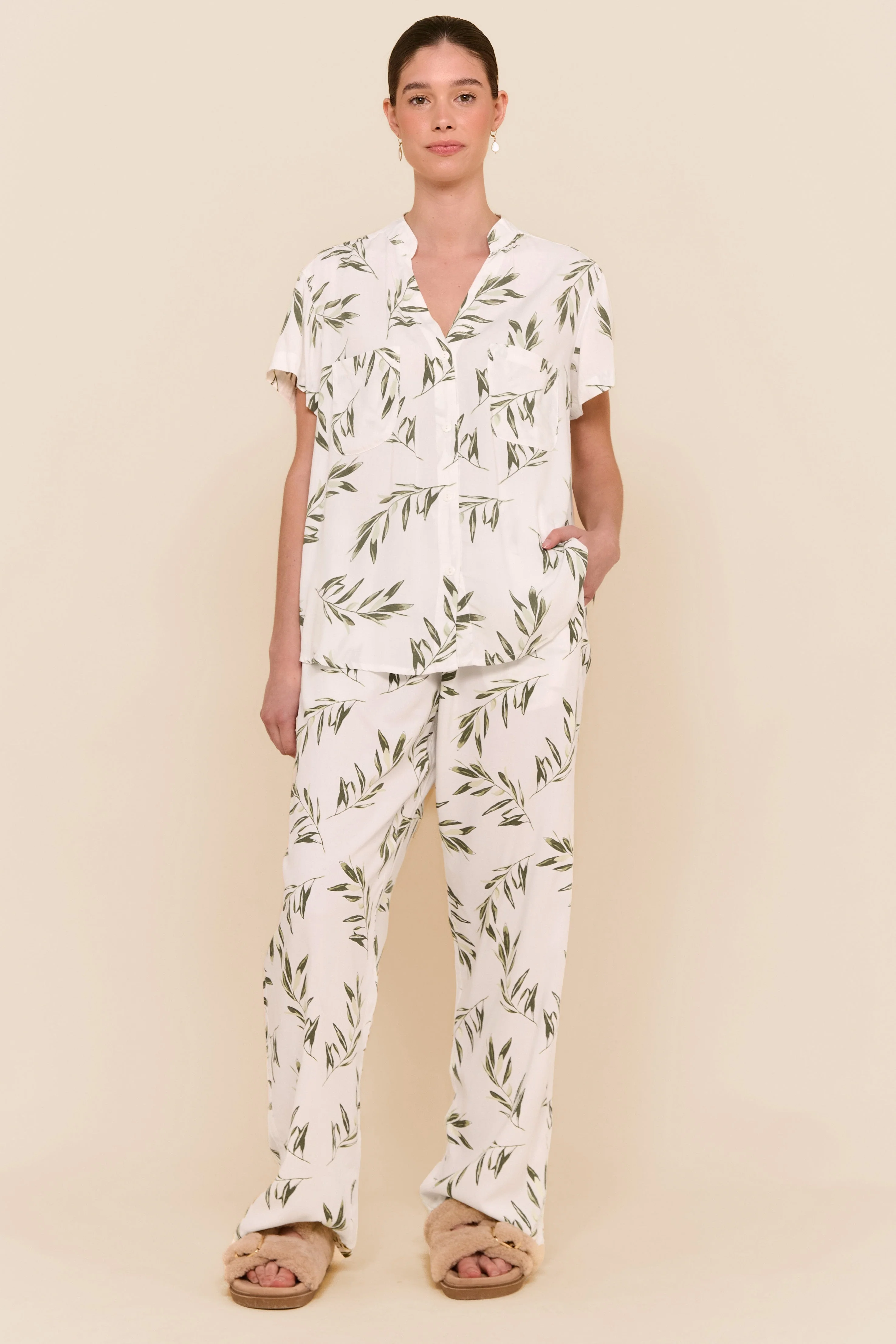 Maggie Pajama Set - Long Pants - Olive Leaf - Image 5