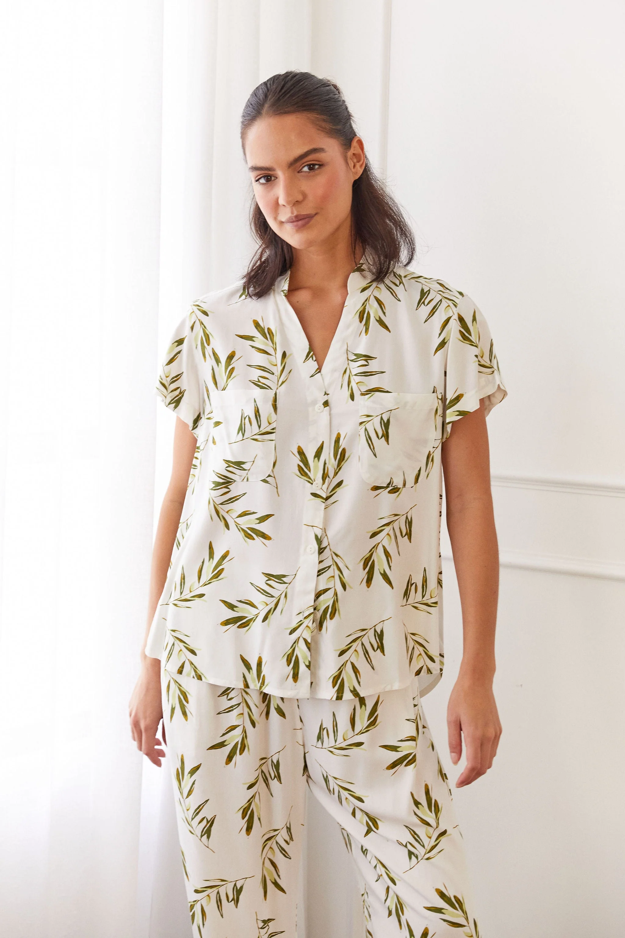 Maggie Pajama Set - Long Pants - Olive Leaf - Image 9