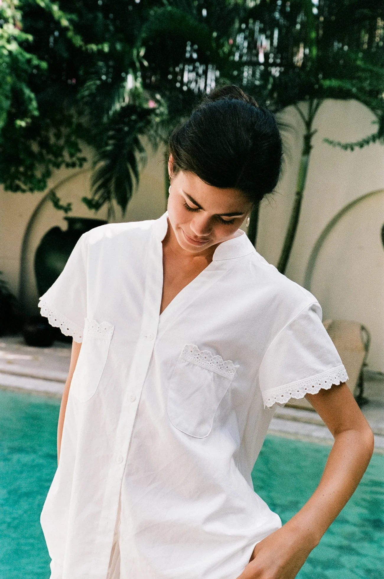 Maggie Pyjama Set - Bridal - Cotton Modal - Off White + Daisy Trim - Image 4