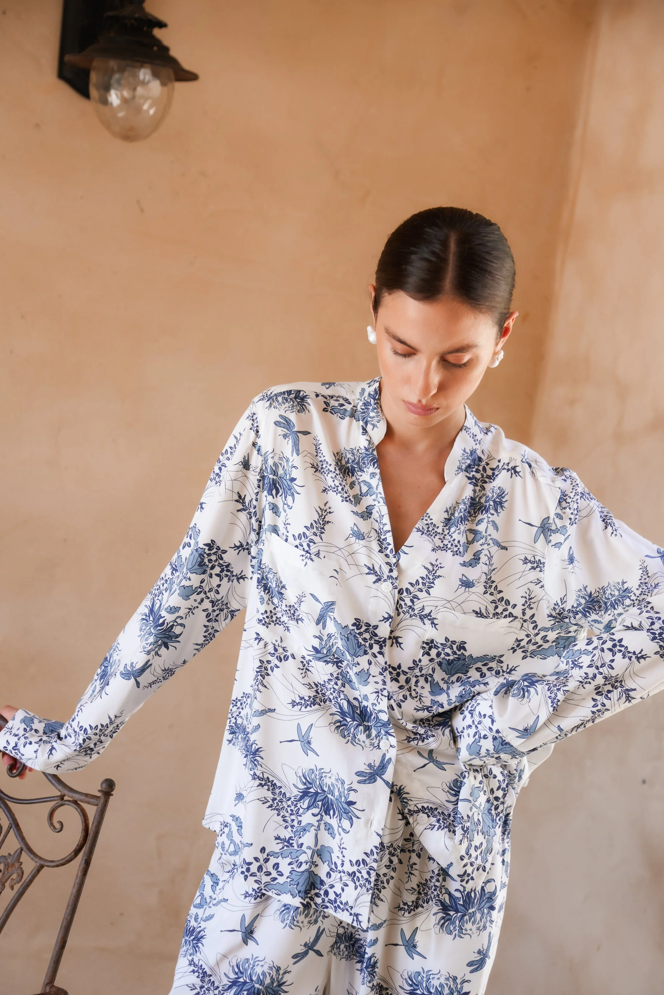 Maggie Pyjama Set - Long - Summer Toile - Aegean Blue - Image 5