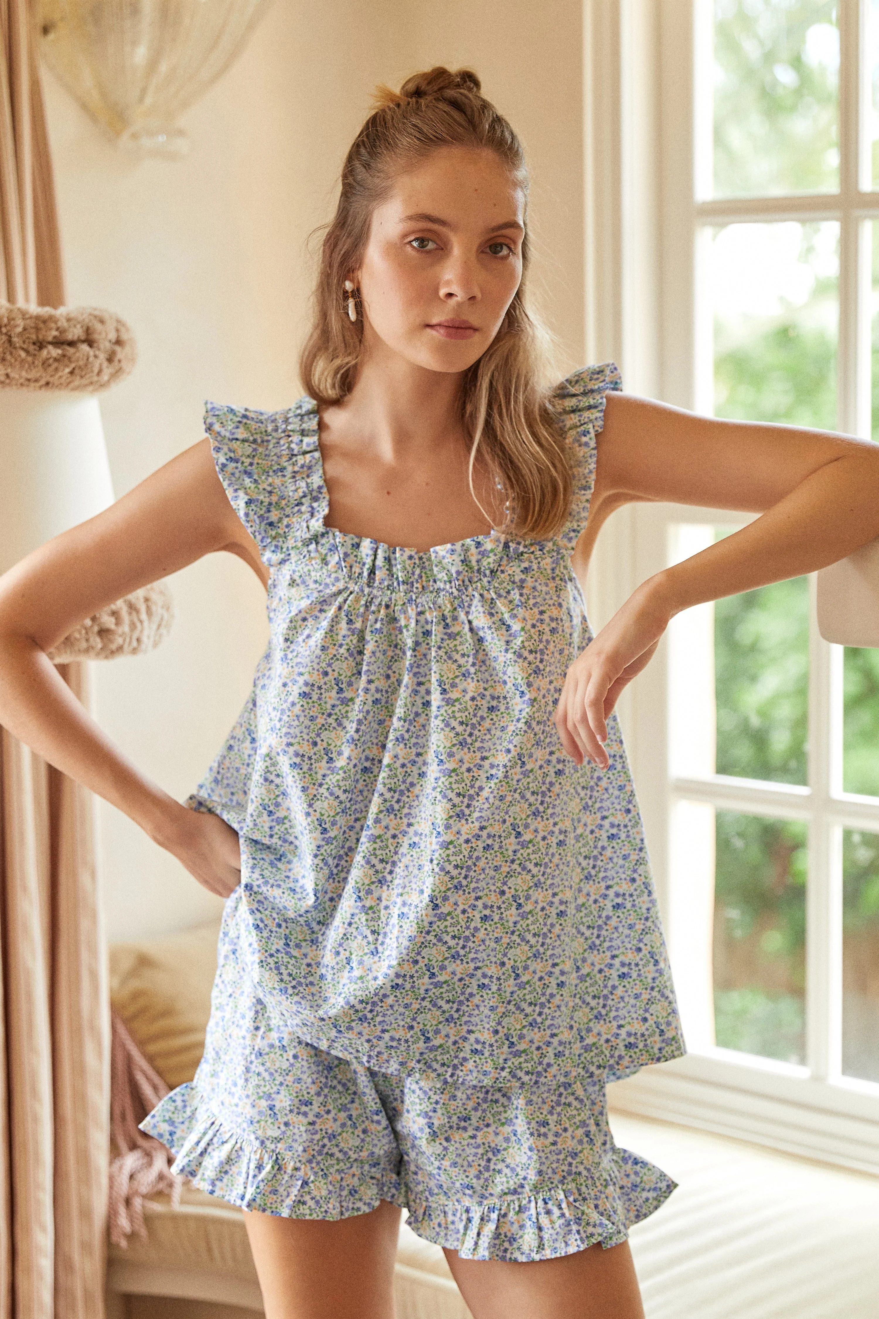 Nicolette Sleep Set - Cotton - Floret Blue - Image 6