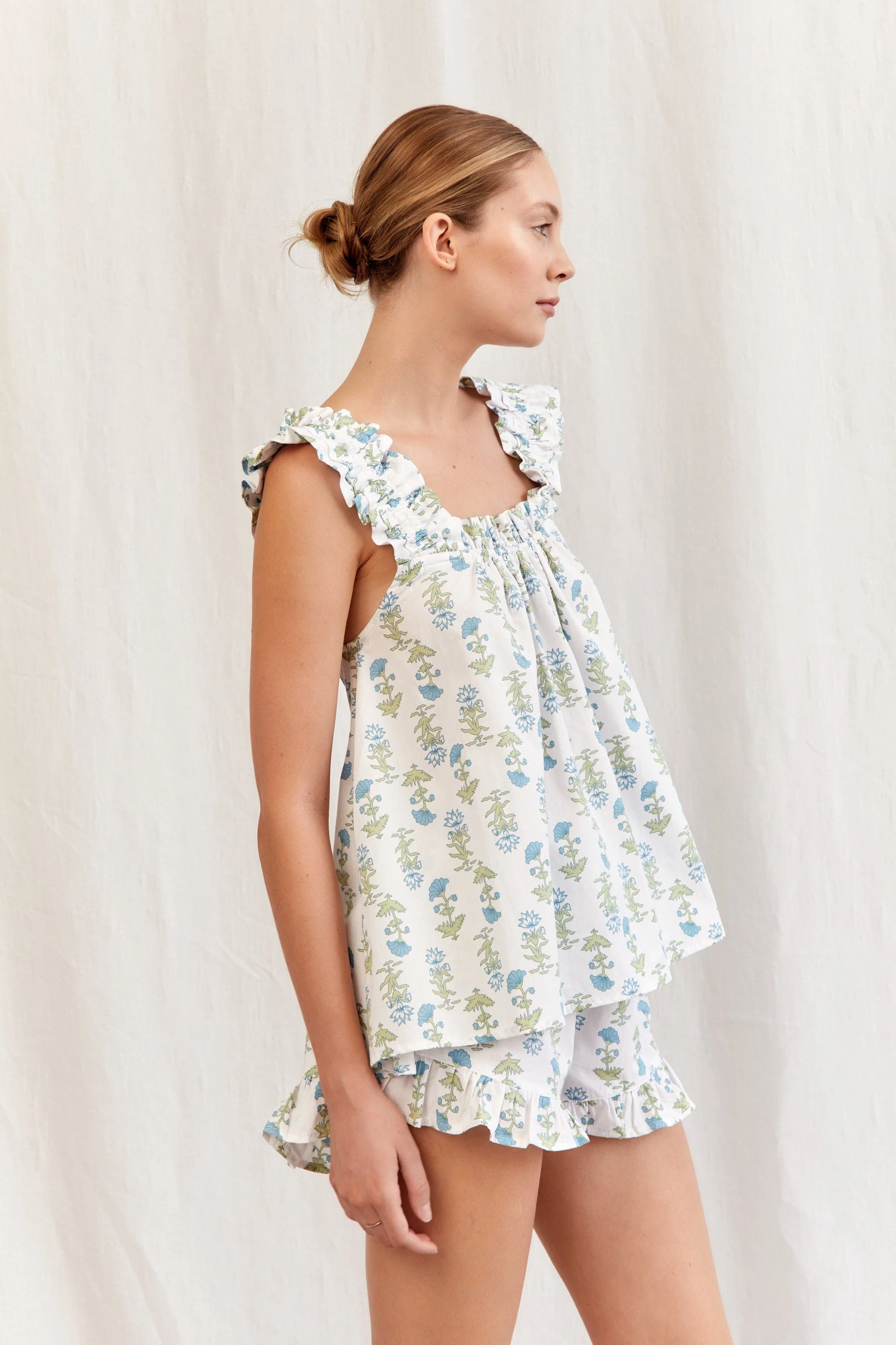 Nicolette Sleep Set - Cotton - Lotus Flower - Blue - Image 5