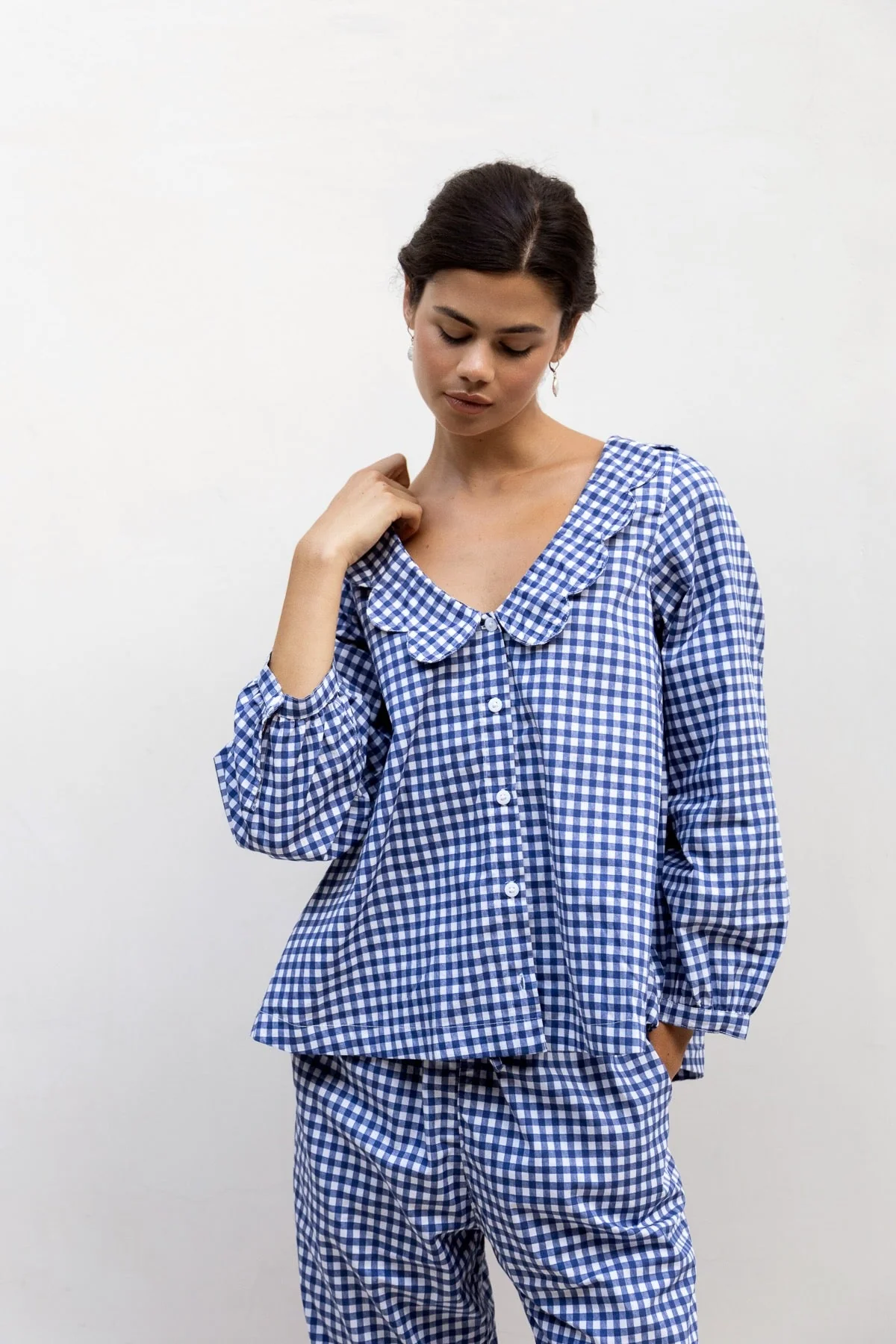 Penelope Sleep Set - Long - Gingham - Navy - Image 12