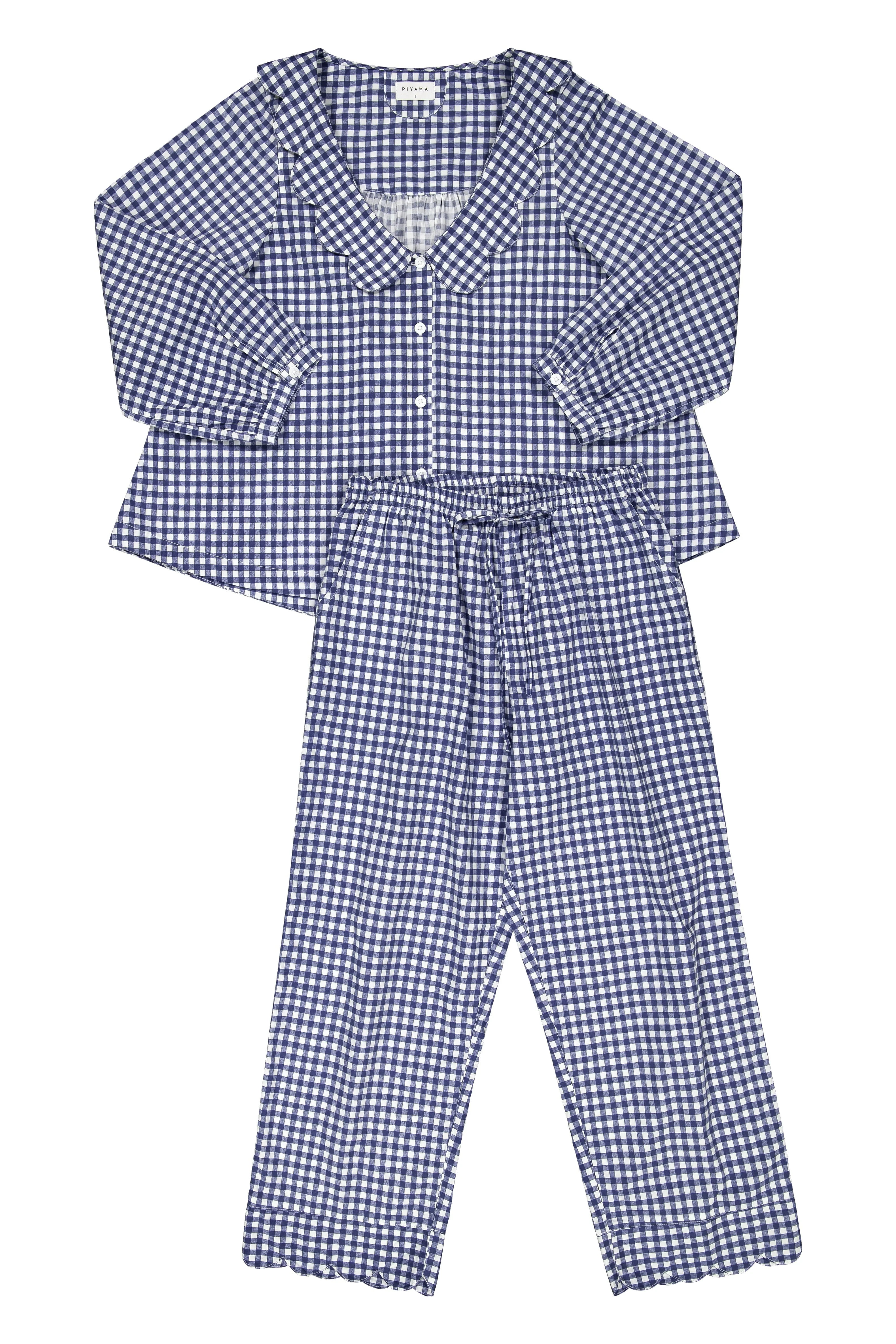 Penelope Sleep Set - Long - Gingham - Navy - Image 3