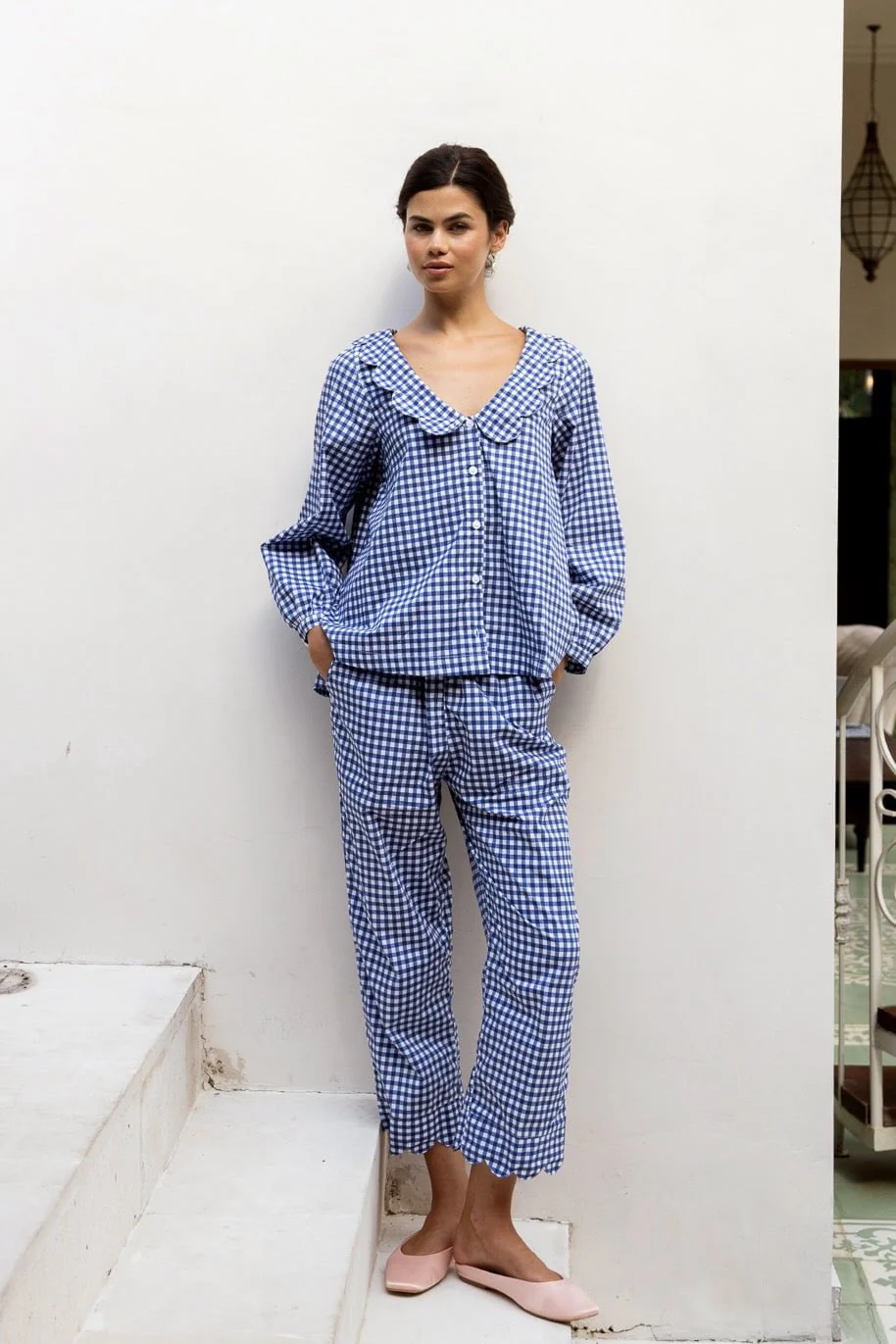 Penelope Sleep Set - Long - Gingham - Navy - Image 5