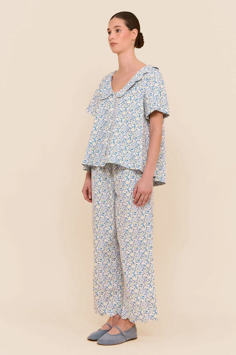Penelope Sleep Set - Pants - Cotton - Floret Blue - Image 5