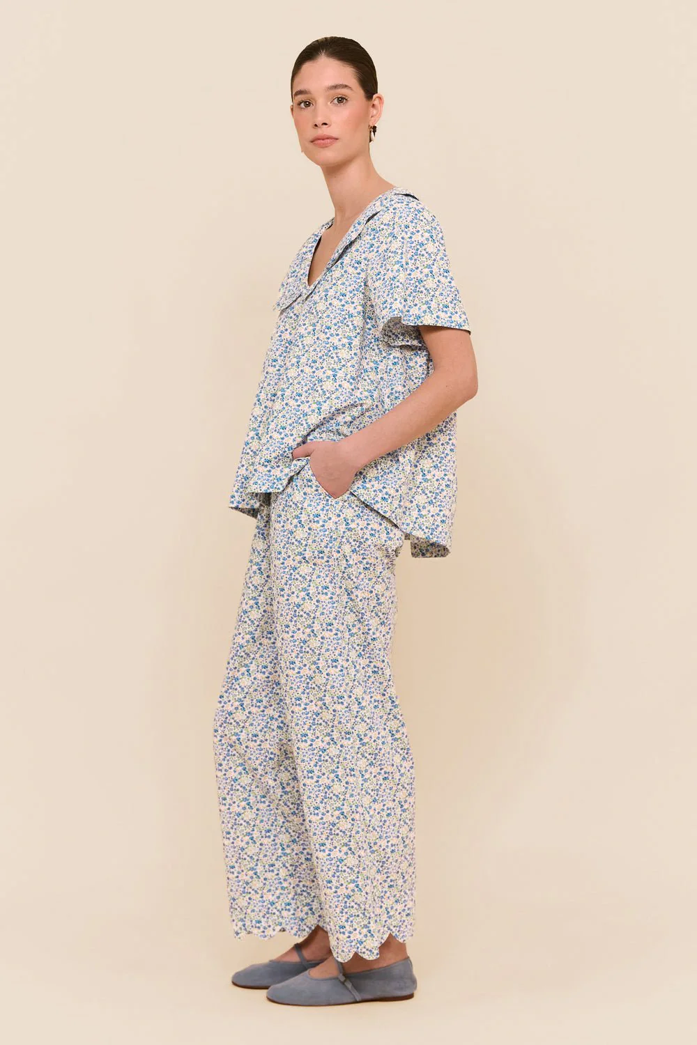 Penelope Sleep Set - Pants - Cotton - Floret Blue - Image 6