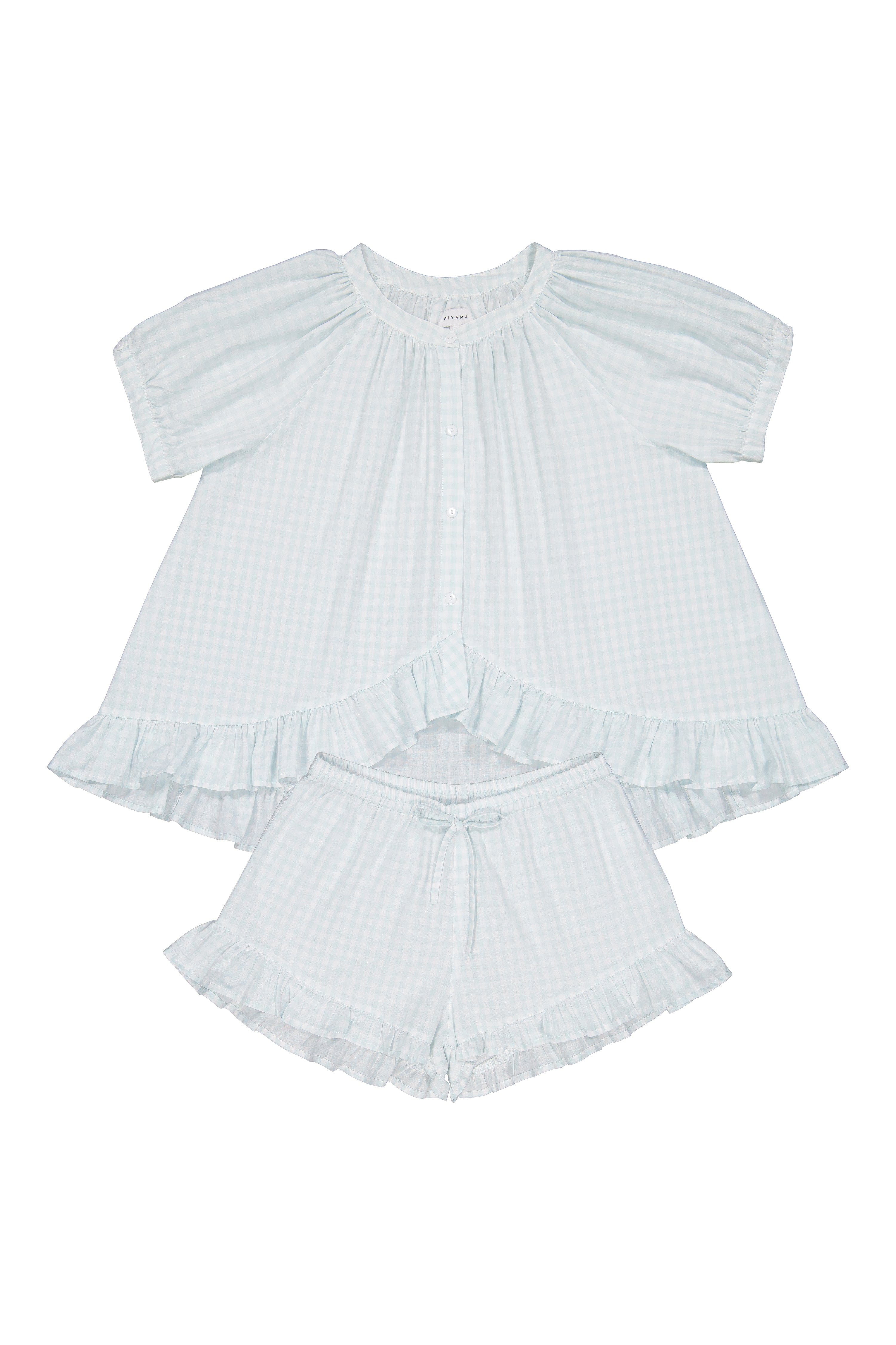 Sophie Sleep Set - Cotton - Gingham Pale Blue - Image 4