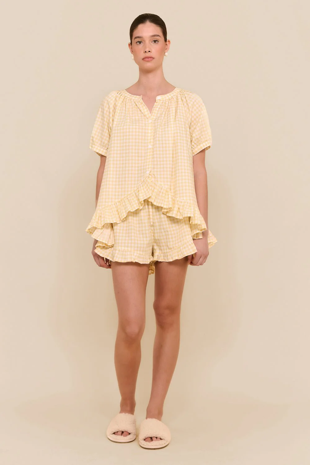 Sophie Sleep Set - Cotton - Gingham Yellow - Image 4