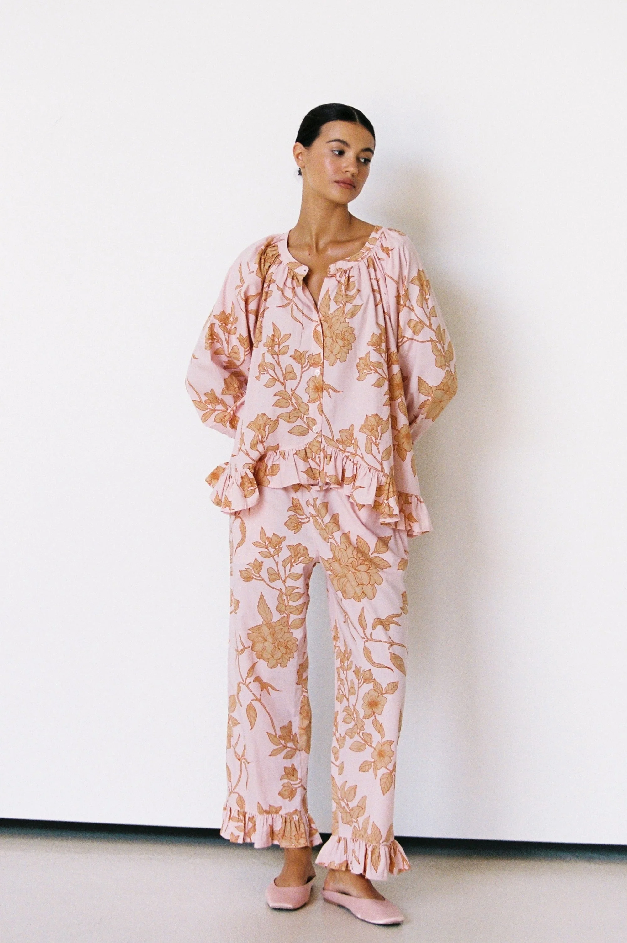 Sophie Sleep Set - Long - Cotton Modal - Romantic Floral Peach - Image 6