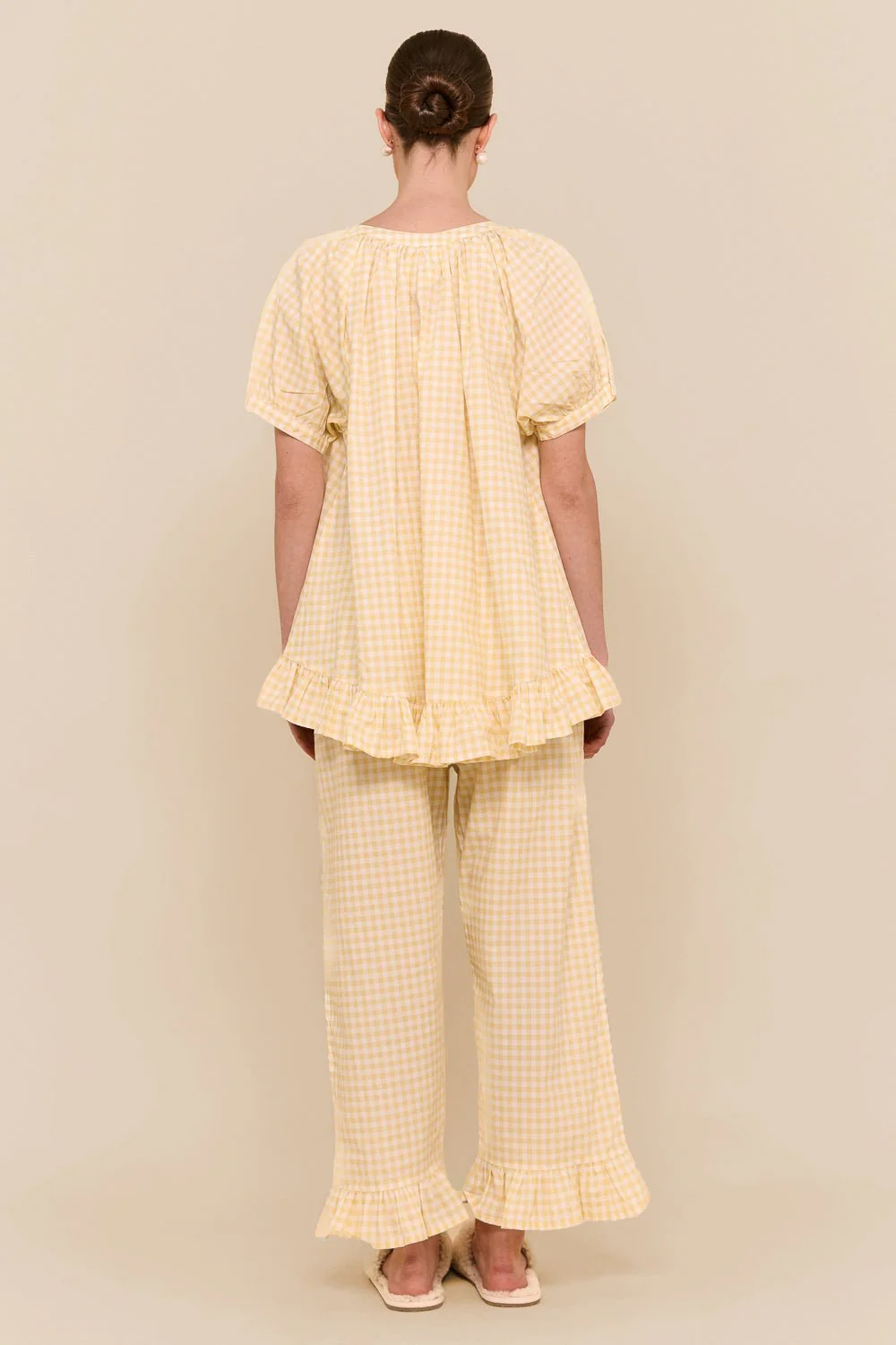 Sophie Sleep Set - Pants - Cotton - Gingham Yellow - Image 7
